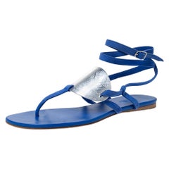 Hermes Electric Blue Suede Wrap Up Thong Flats Sandals Size 40