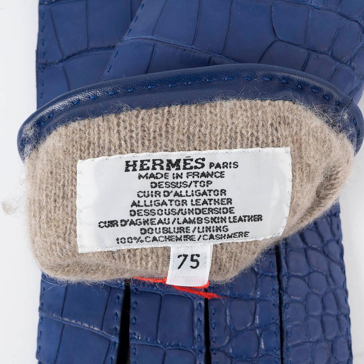 HERMES Electrique blue Matte Croc SOYA KELLY Gloves 7.5 For Sale 1