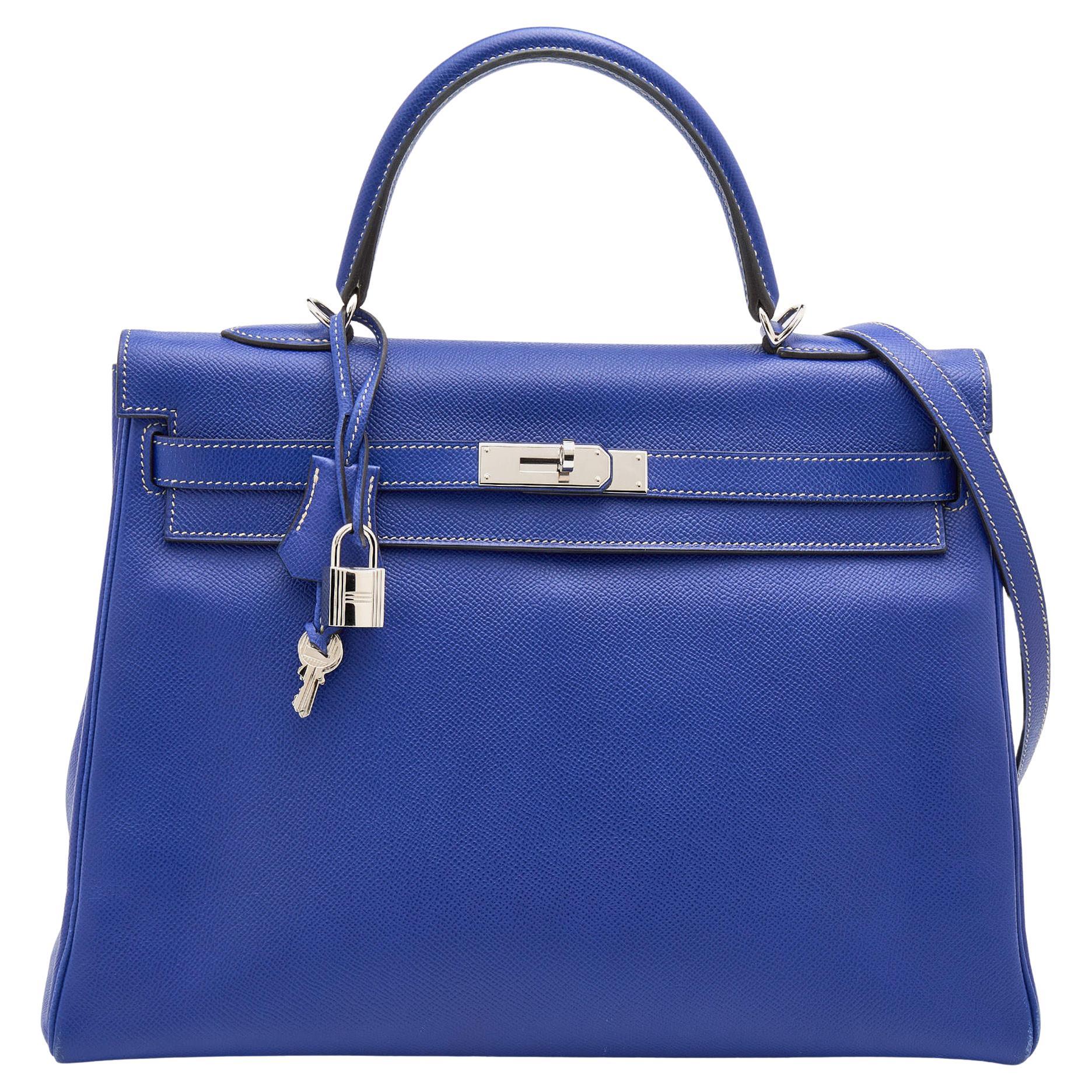 Hermes Electrique/Mykonos Epsom Leder Palladium Finish Kelly Retourne 35 Tasche im Angebot