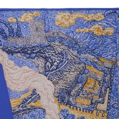 Hermes Eleftheria Limited Edition Scarf Gris Argent / Bleu Vif / Jaune 90