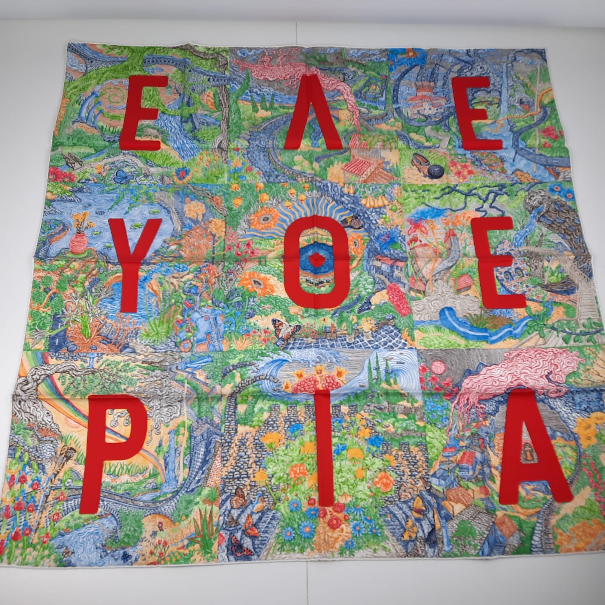 Hermes Eleftheria Scarf 90 Vert Rouge Bleu Silk 2