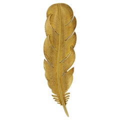 Hermes Elegant 18ct Gold Feather Brooch Circa 1950s French