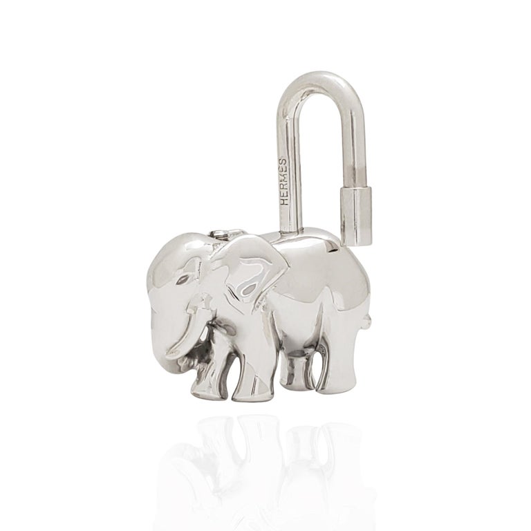 HERMES Elephant Motif Cadena Lock Bag Charm Gold Auth w/BOX #2226