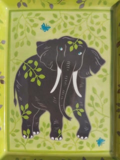 Hermès Elephant Print Cigar Ashtray Change Tray Butterflies Porcelain