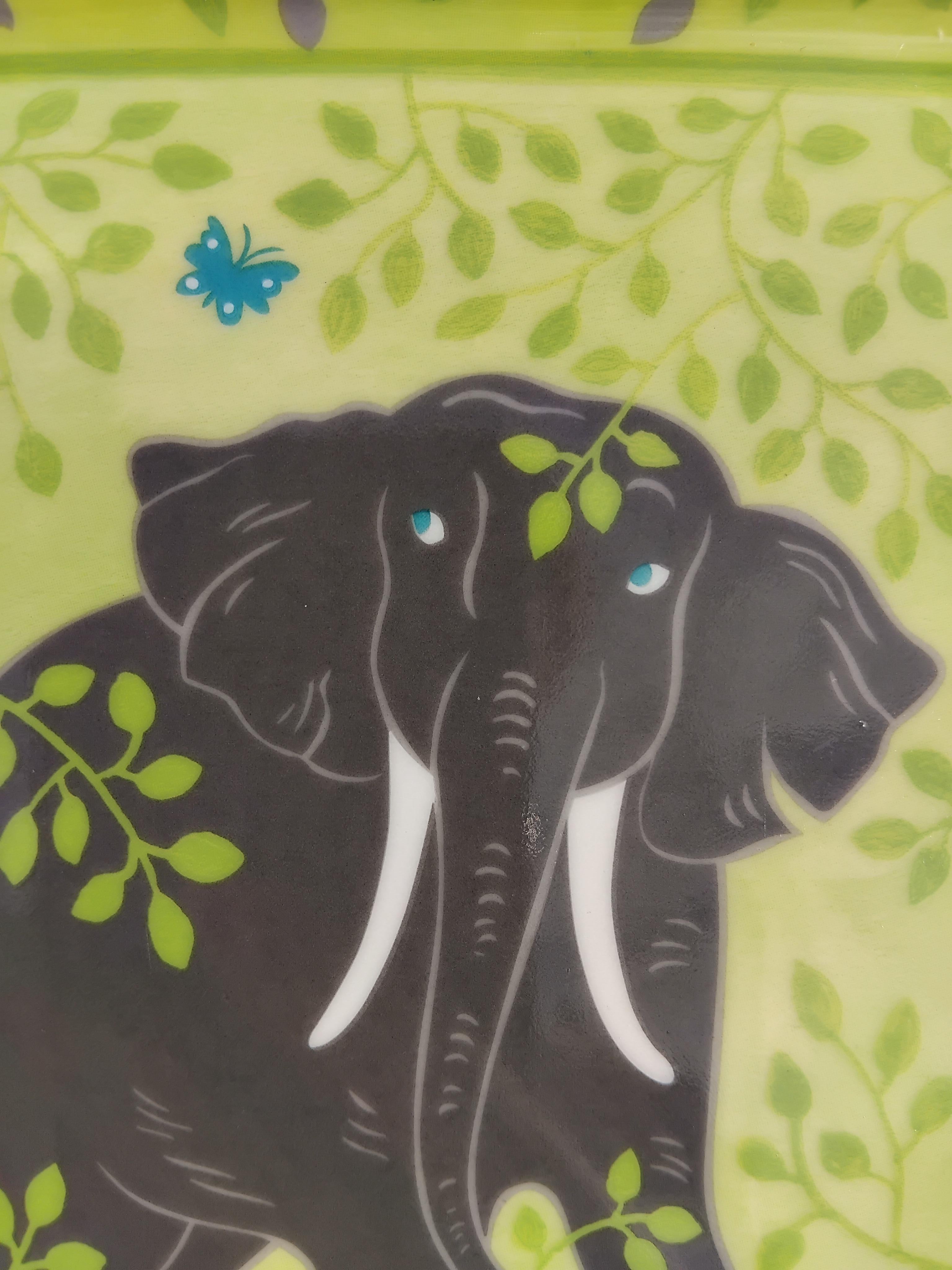 Brown Hermès Elephant Print Cigar Ashtray Change Tray Butterflies Porcelain