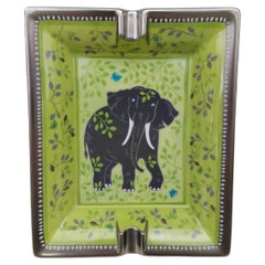 Hermès Elephant Print Cigar Ashtray Change Tray Butterflies Porcelain