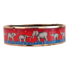 Hermès Elephants Grazing Bracelet Enamel Gold Size 65