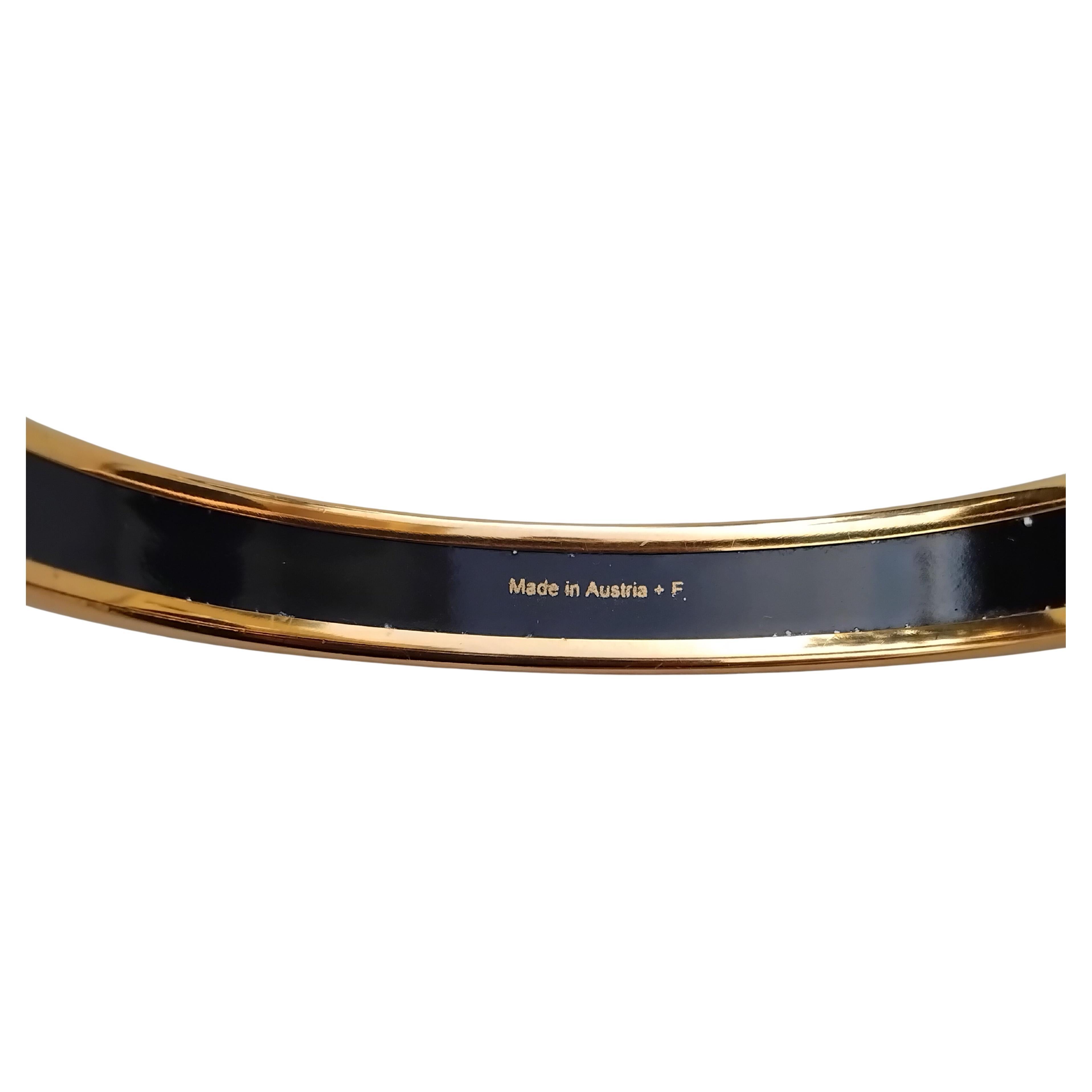 Hermès Elephants Grazing Enamel Bracelet Blue Narrow Gold Hdw Size 65 5