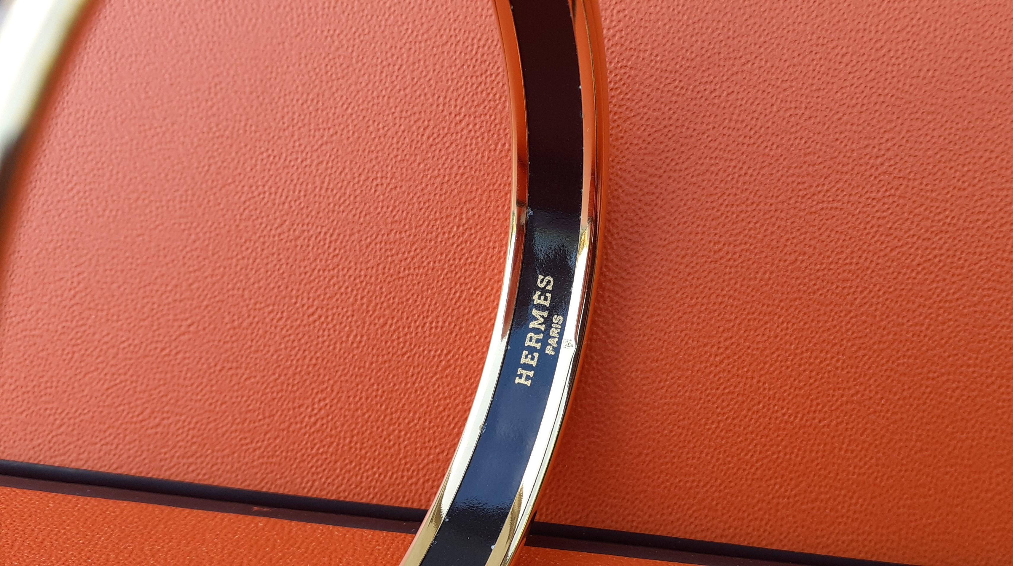 Hermès Elephants Grazing Enamel Bracelet Blue Narrow Gold Hdw Size 65 7
