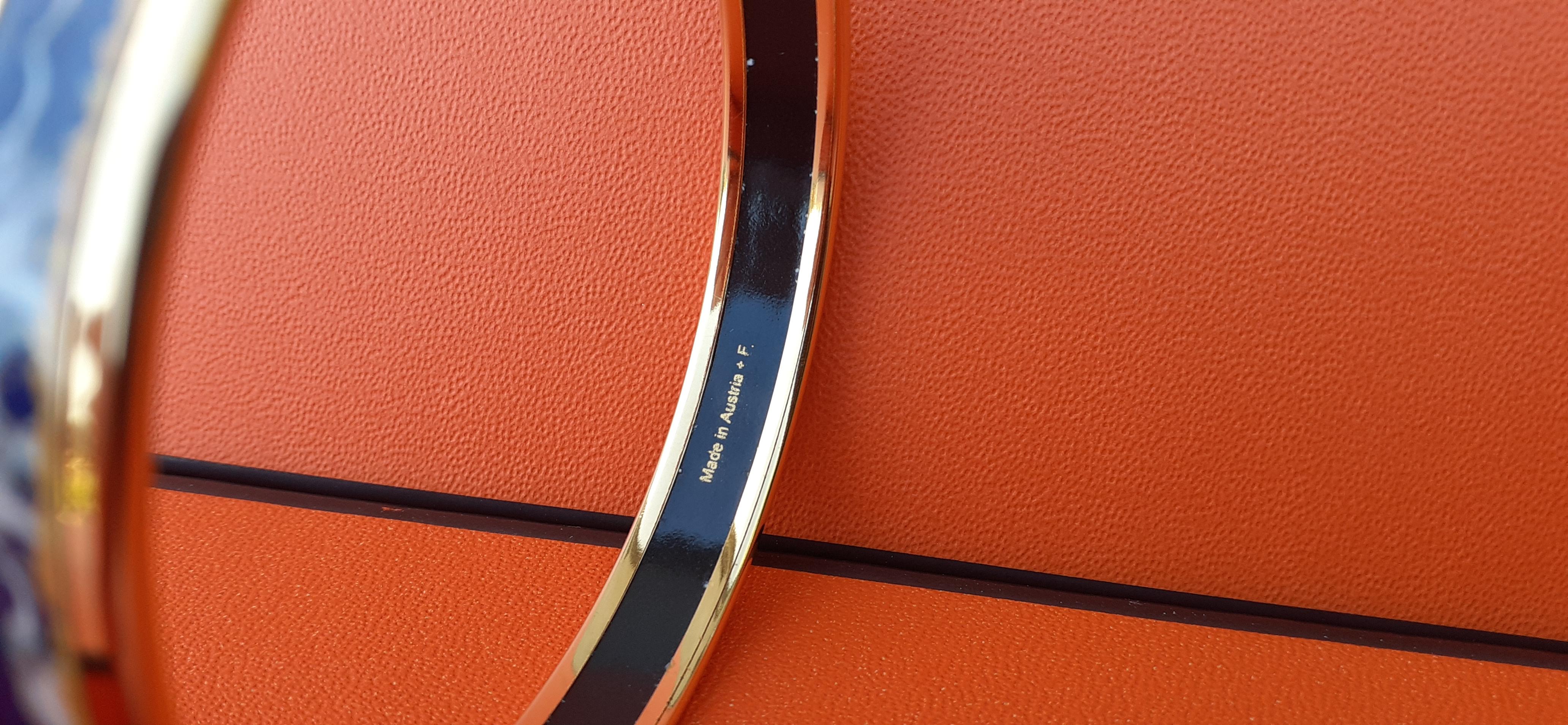 Hermès Elephants Grazing Enamel Bracelet Blue Narrow Gold Hdw Size 65 8