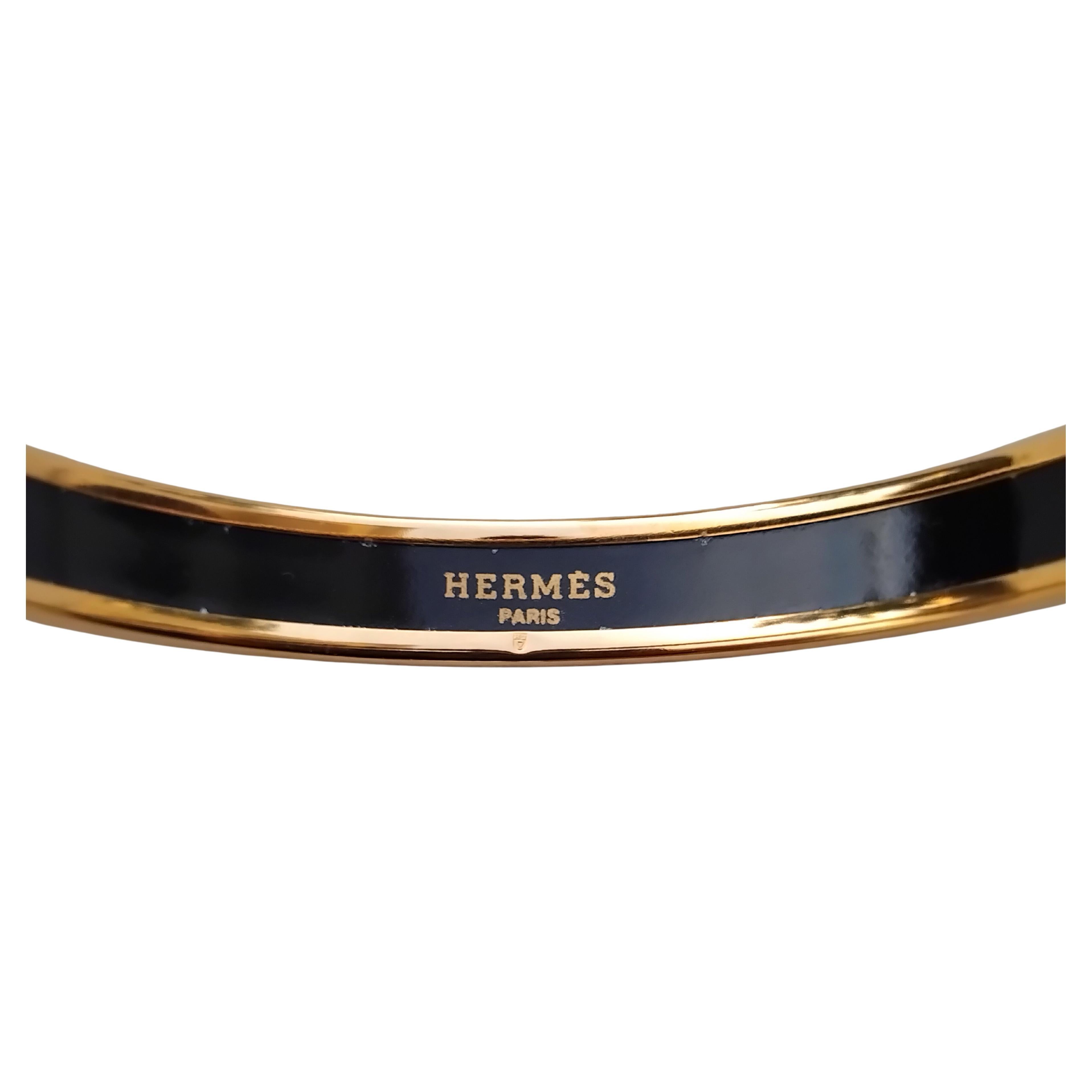Hermès Elephants Grazing Enamel Bracelet Blue Narrow Gold Hdw Size 65 4