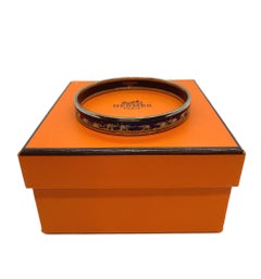Hermès Elephants in Procession Enamel and Palladium Bracelet Bangle