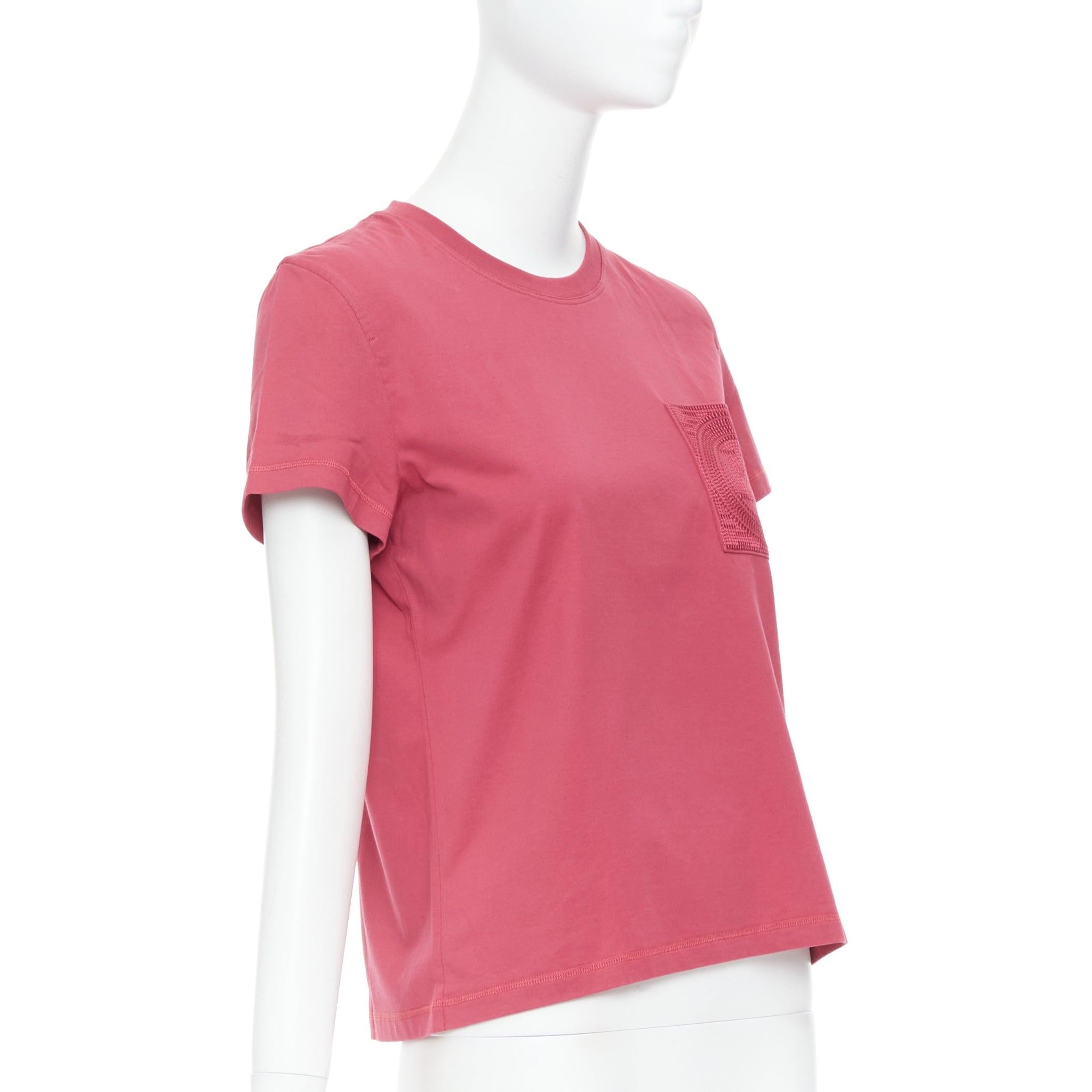 Rose HERMÈS - T-shirt brodé de poche rose framboise à motif H FR38 M en vente