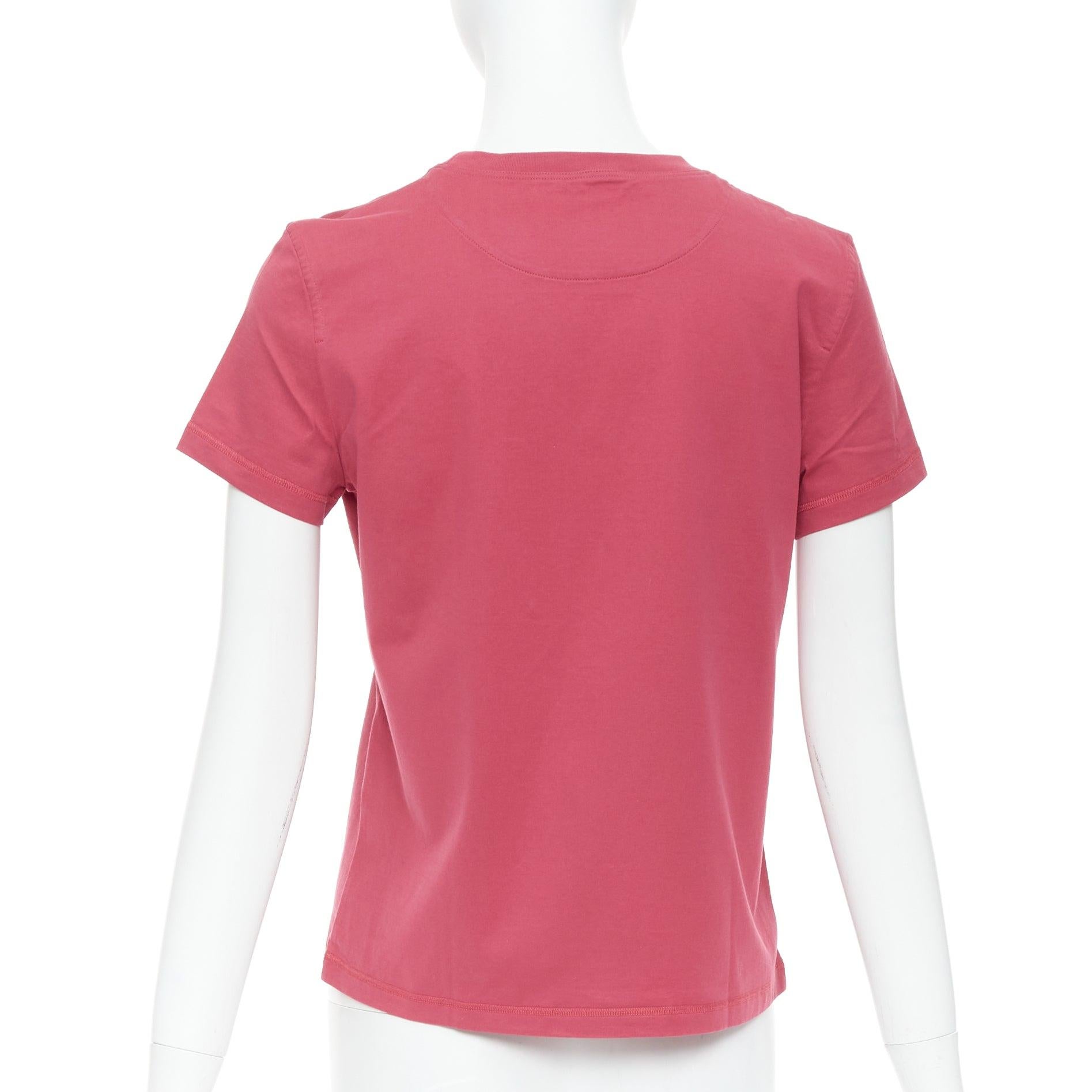 HERMÈS - T-shirt brodé de poche rose framboise à motif H FR38 M Pour femmes en vente