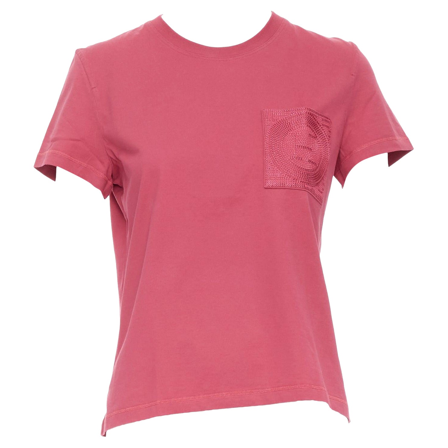 HERMES Gestickte Tasche Himbeerrosa H-Motiv-T-Shirt FR38 M