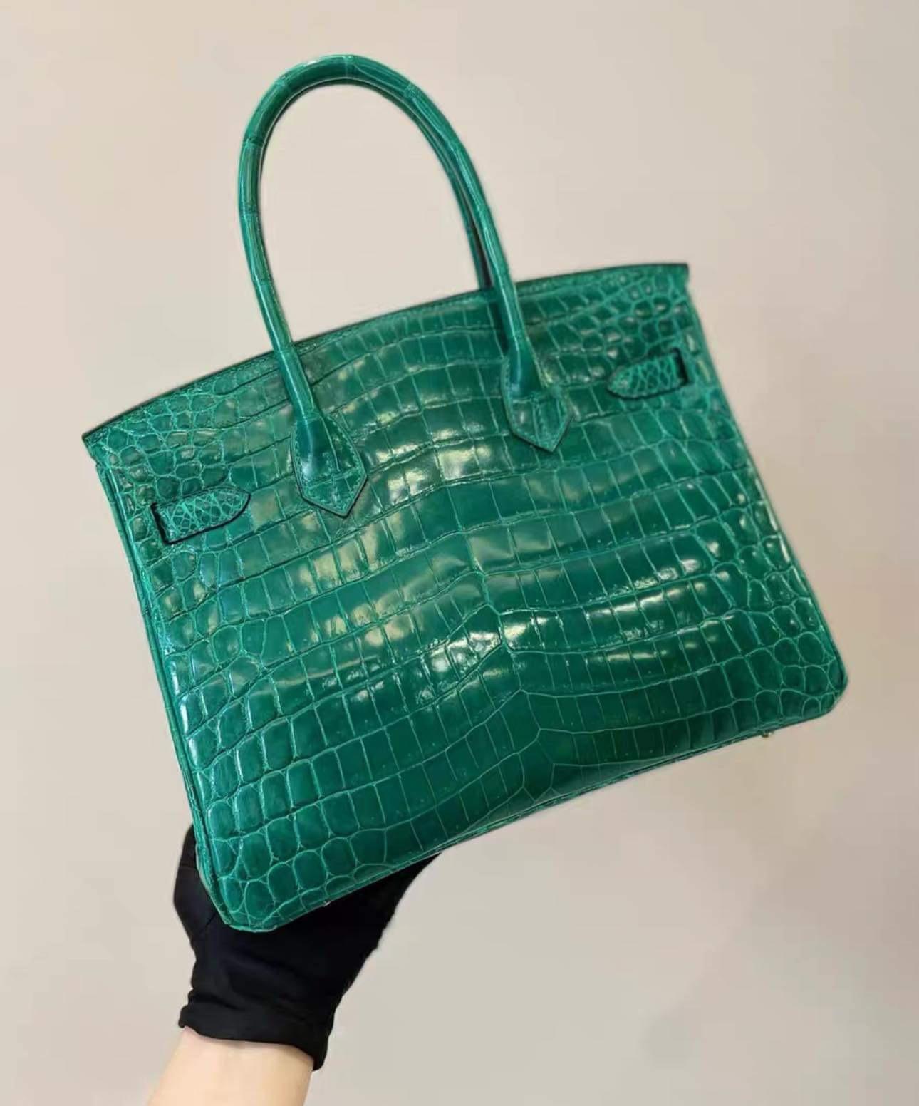Hermes Emerald Birkin 30 Shiny Crocodile Bag with GHW 1