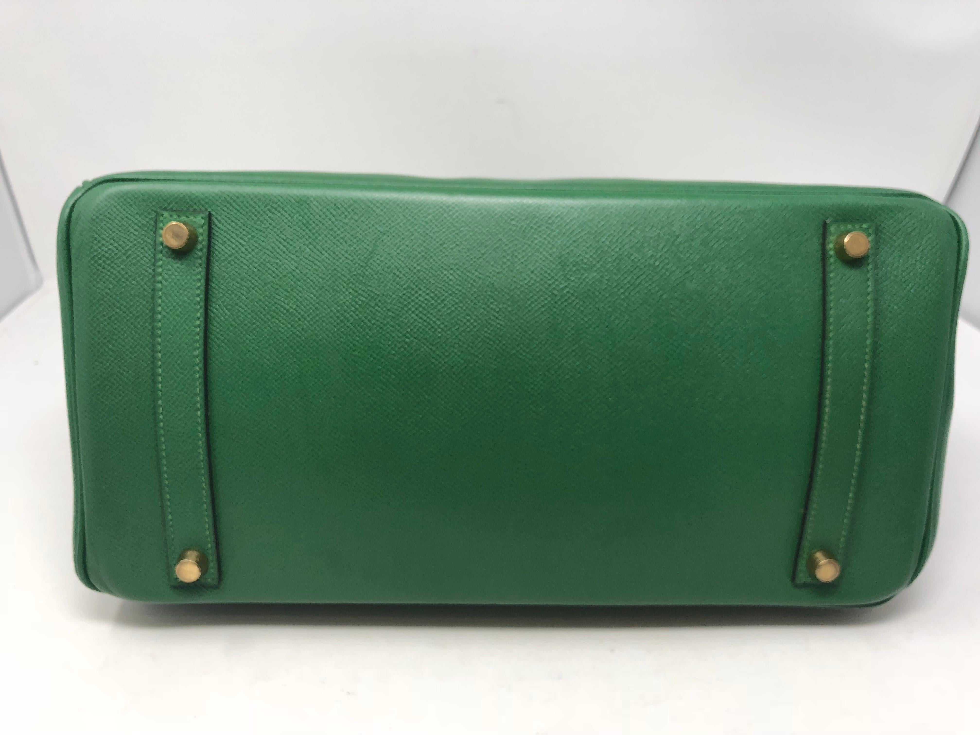 Hermes Emerald Green courchevel leather Gold hardware Birkin 35 Bag 8