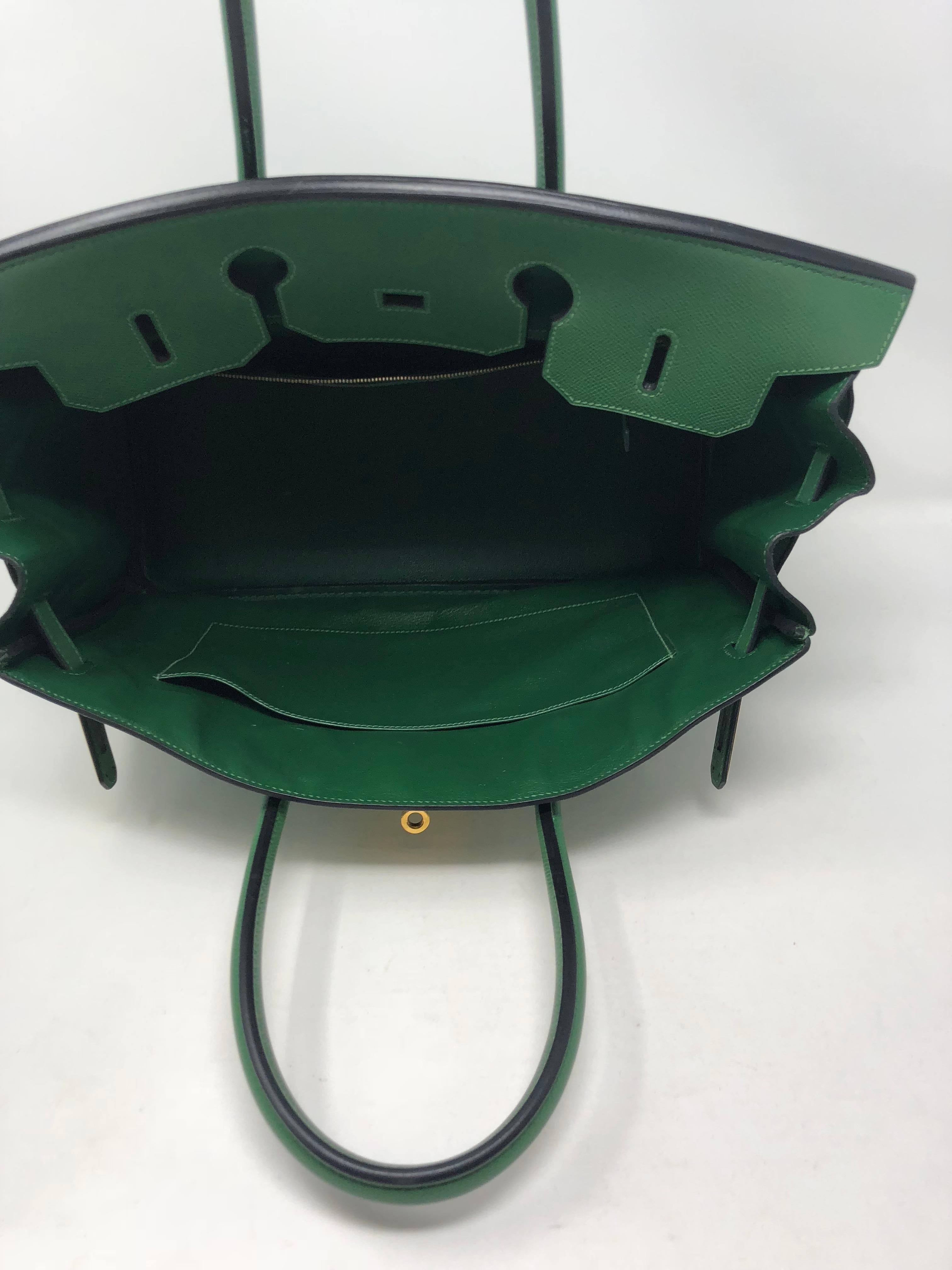Hermes Emerald Green courchevel leather Gold hardware Birkin 35 Bag 9