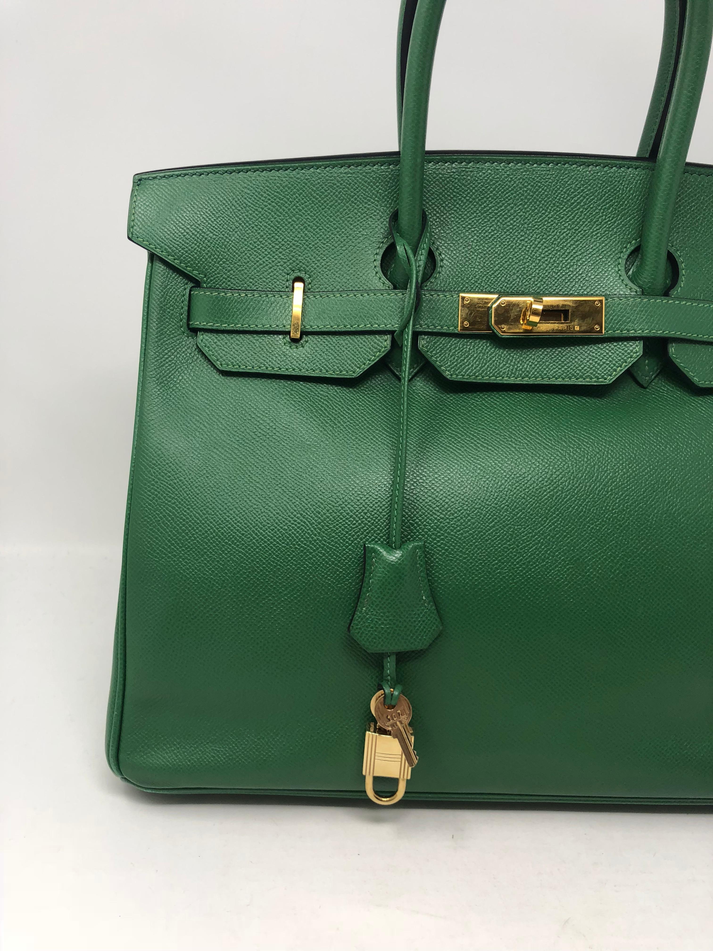 Blue Hermes Emerald Green courchevel leather Gold hardware Birkin 35 Bag