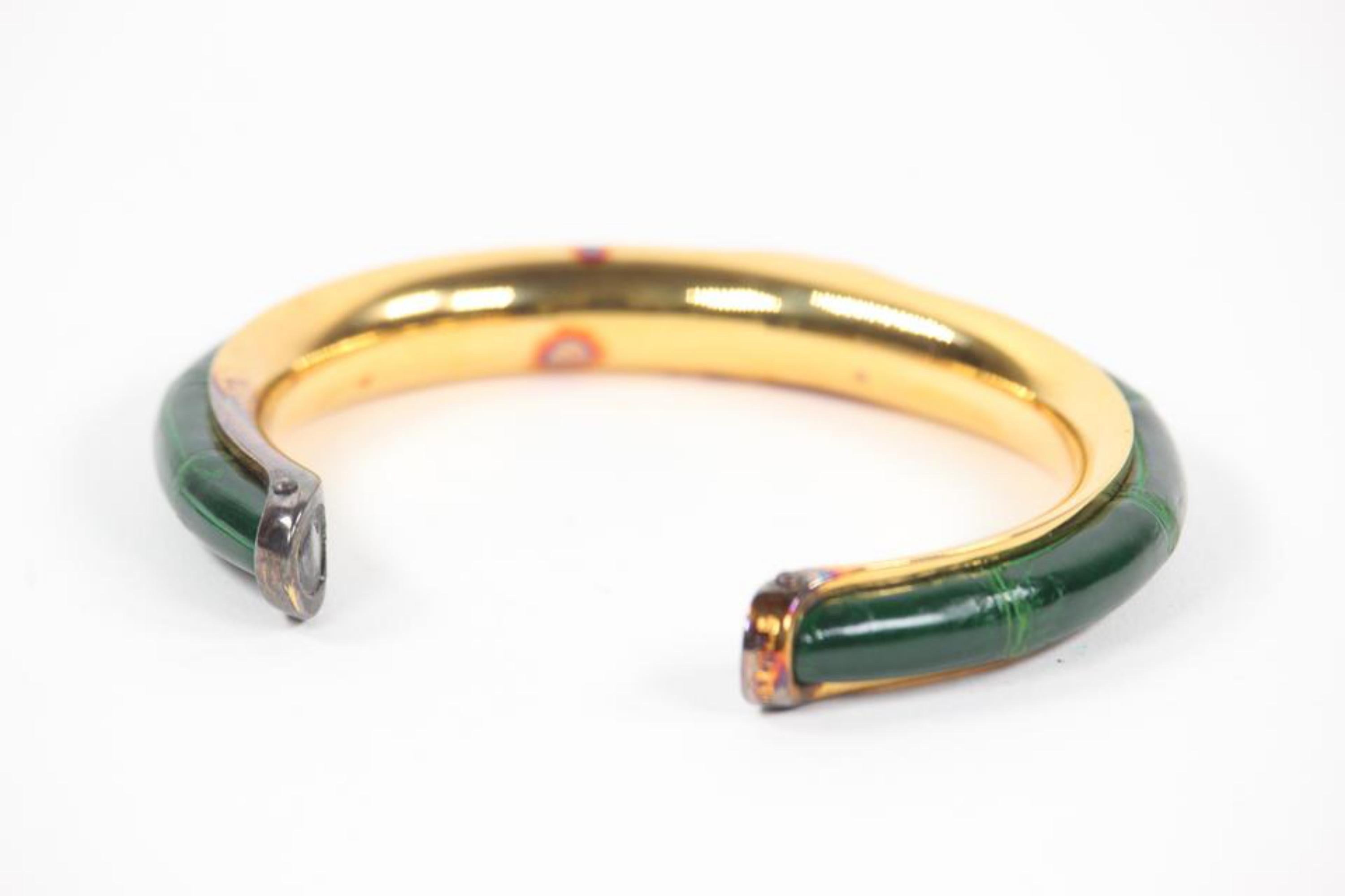 Hermès Emerald Green Crocodile Bangle Bracelet Cuff 3HER1106 For Sale 6