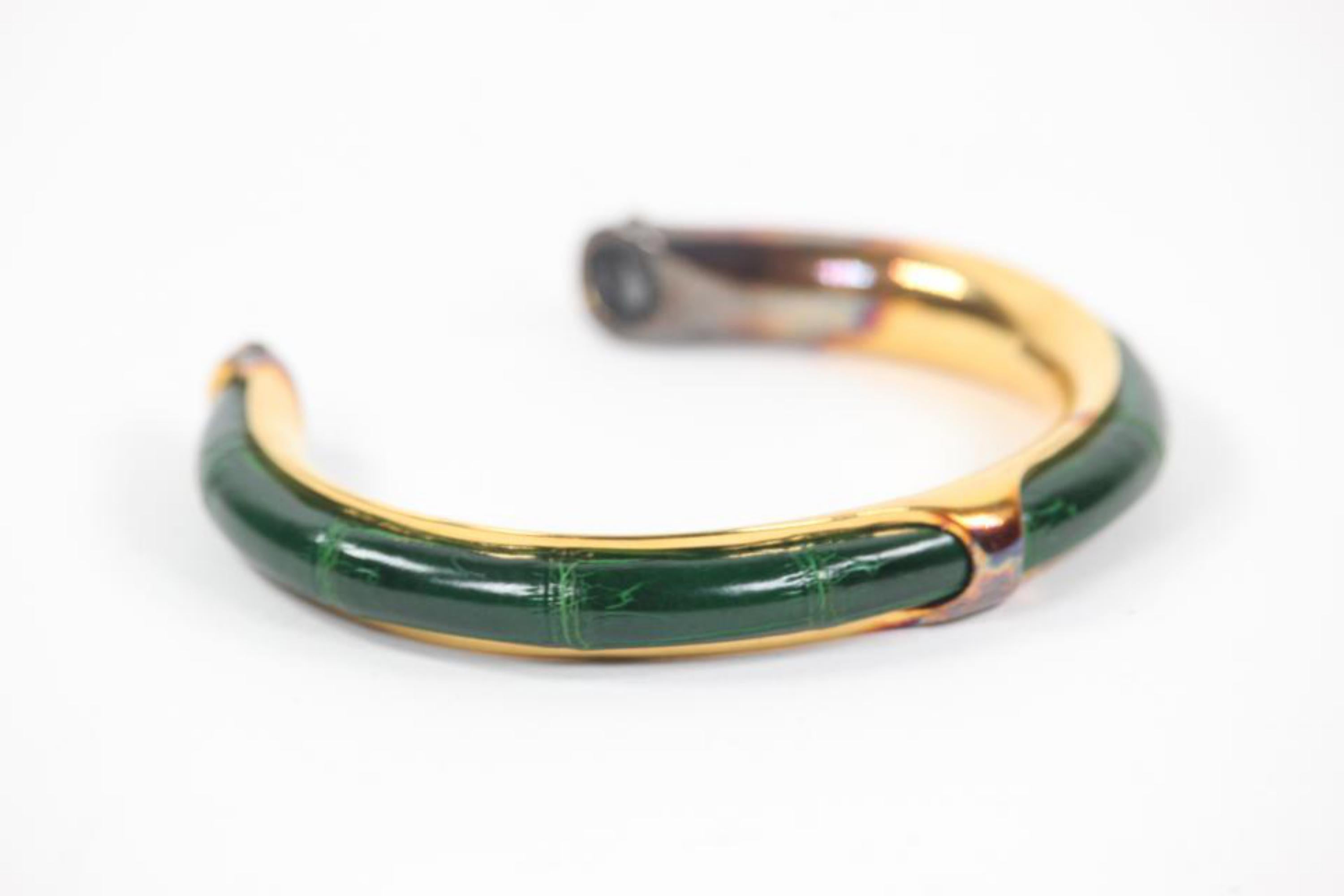 Hermès Emerald Green Crocodile Bangle Bracelet Cuff 3HER1106 For Sale 8