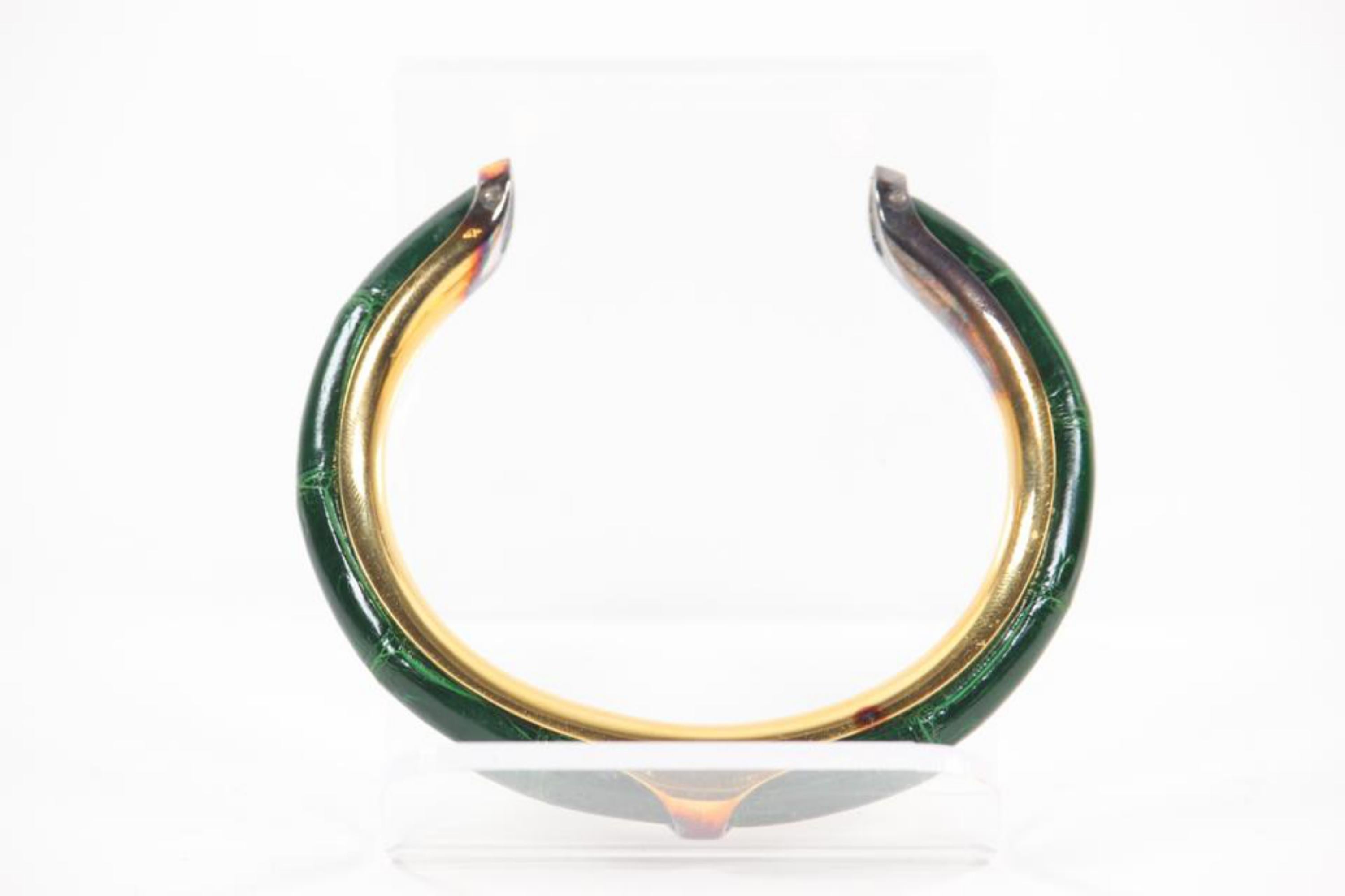 Hermès Emerald Green Crocodile Bangle Bracelet Cuff 3HER1106 For Sale 3