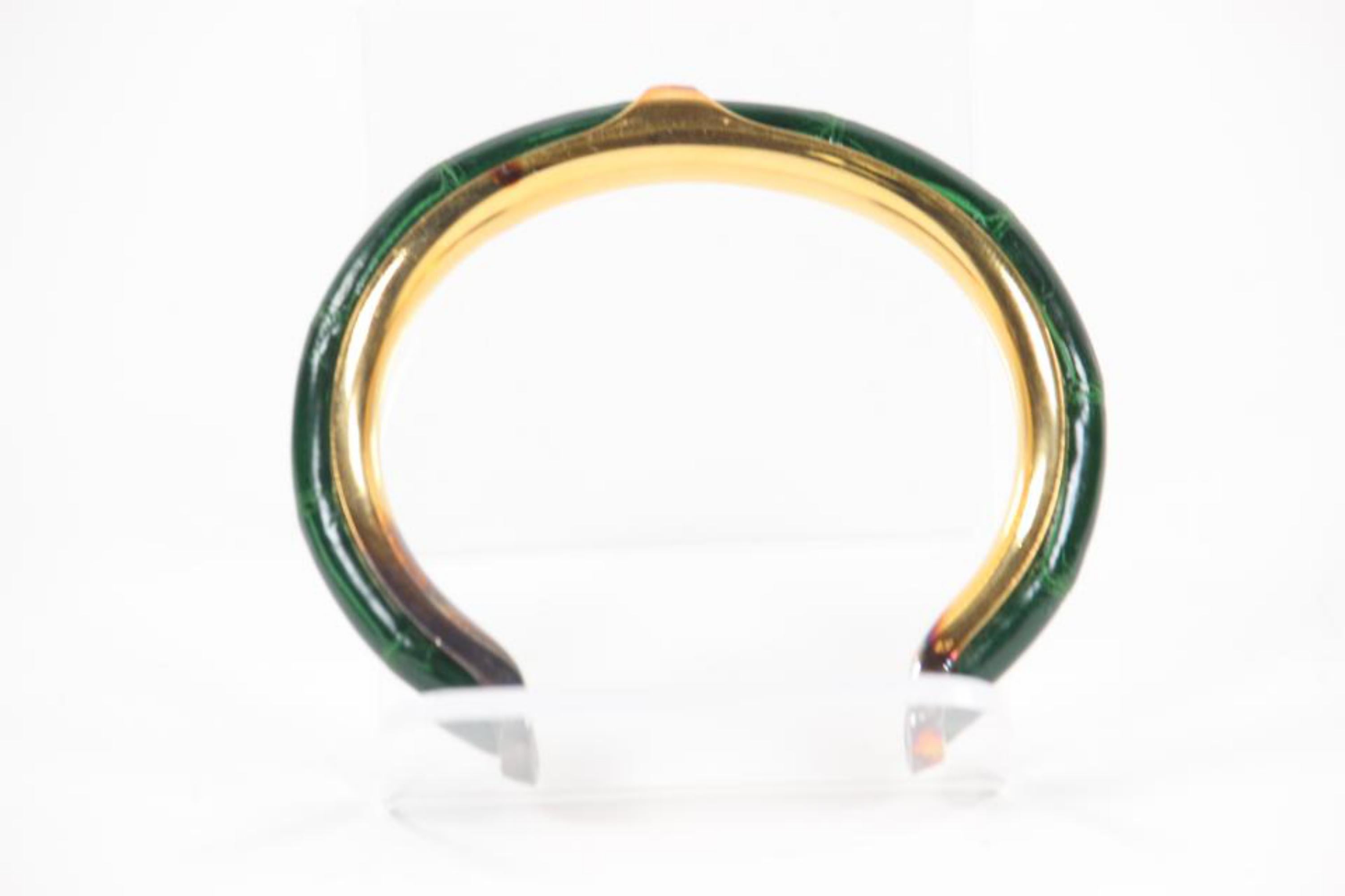 Hermès Emerald Green Crocodile Bangle Bracelet Cuff 3HER1106 For Sale 4