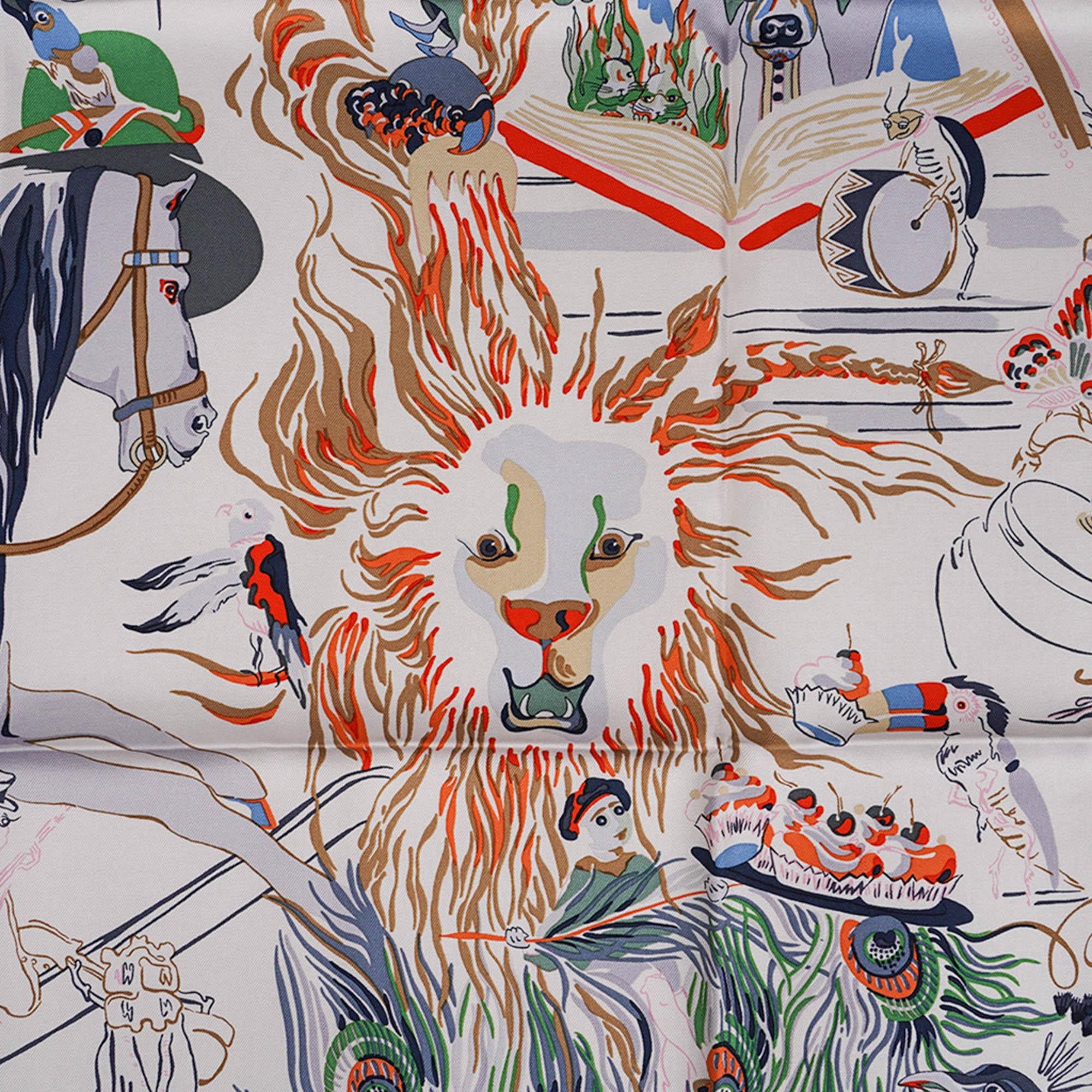 Hermes Emile et une Nuit Argent Arancione e Vert  Sciarpa di seta 90 In condizioni Nuovo in vendita a Miami, FL