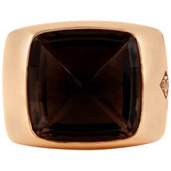 Hermes Emile Gold Ring with Smoky Quartz