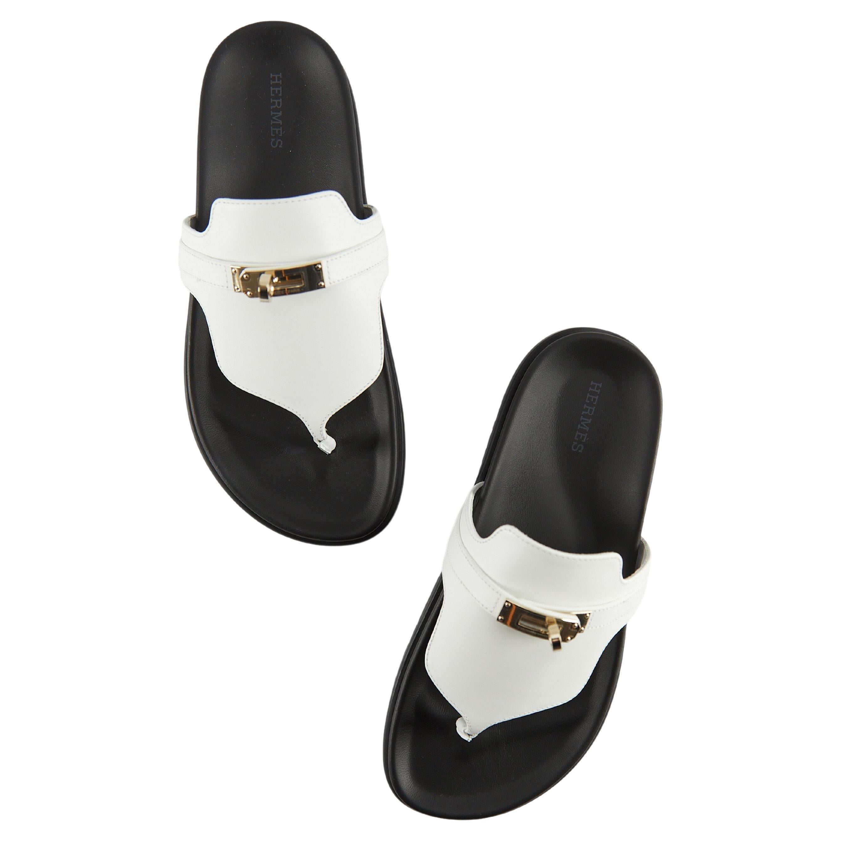 HERMÈS EMPIRE SANDALS White with Permabrass Hardware - Size 37 For Sale