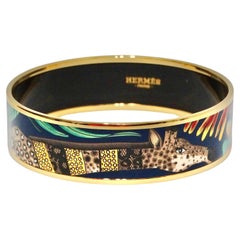 Hermes Enamel 18k Gold Plated "Marche De Savana Exotique" Motif Bracelet