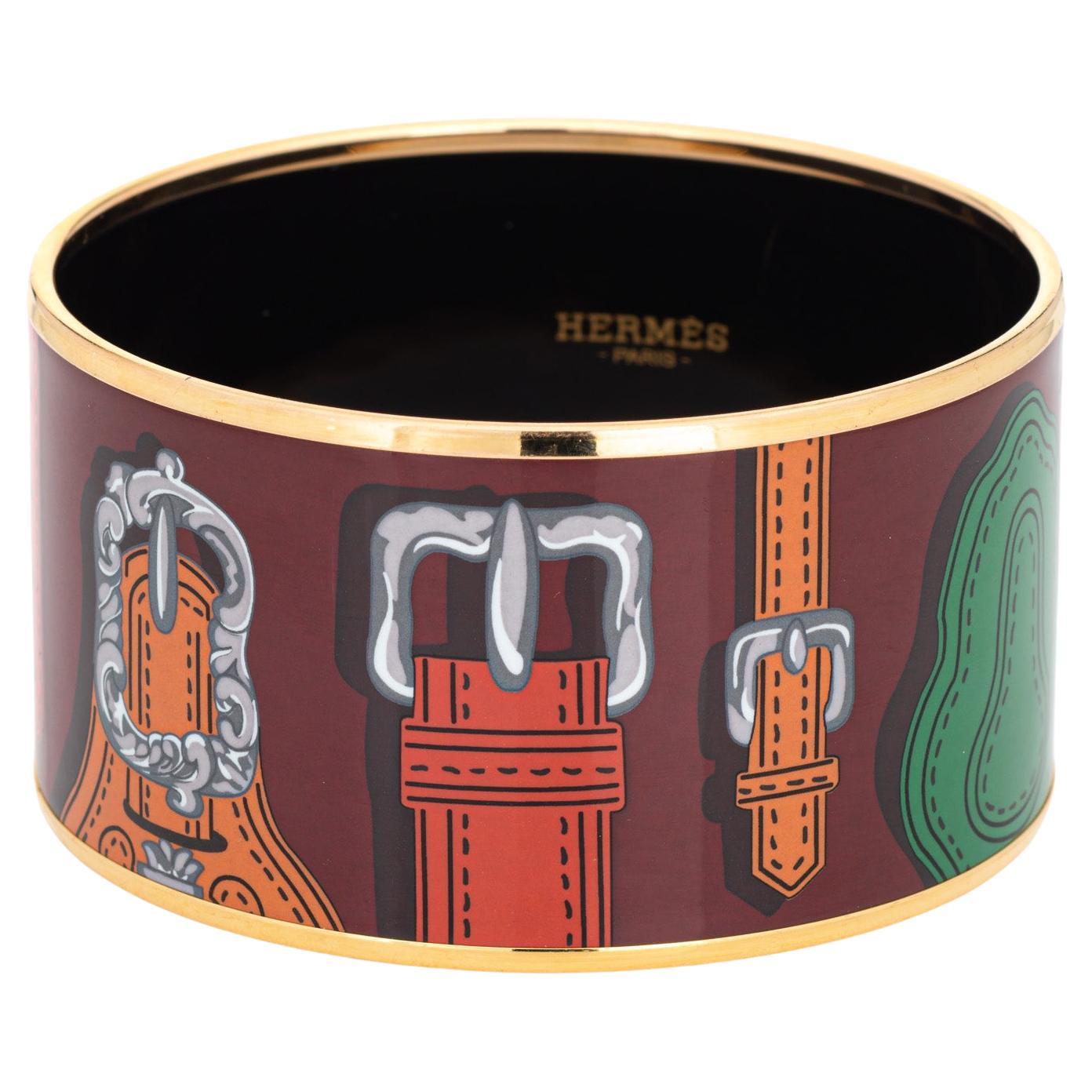 Hermes Emaille-Armreif Armreif Armband Gürtelmotiv 3,5cm Breites Gelbgold-Ton im Angebot
