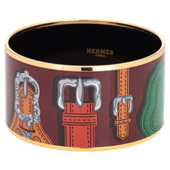 Hermes Emaille-Armreif Armreif Armband Gürtelmotiv 3,5cm Breites Gelbgold-Ton