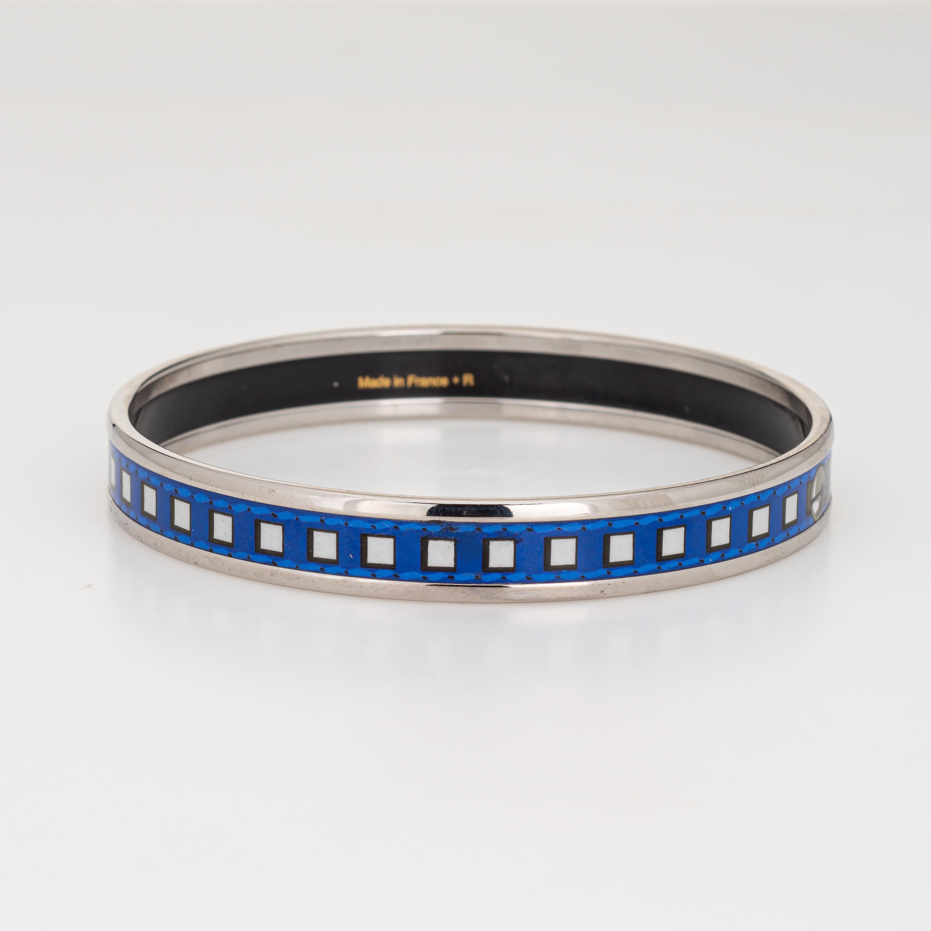 Modern Hermes Enamel Bangle Bracelet Blue Square Belt Motif Narrow 65 Size Small For Sale