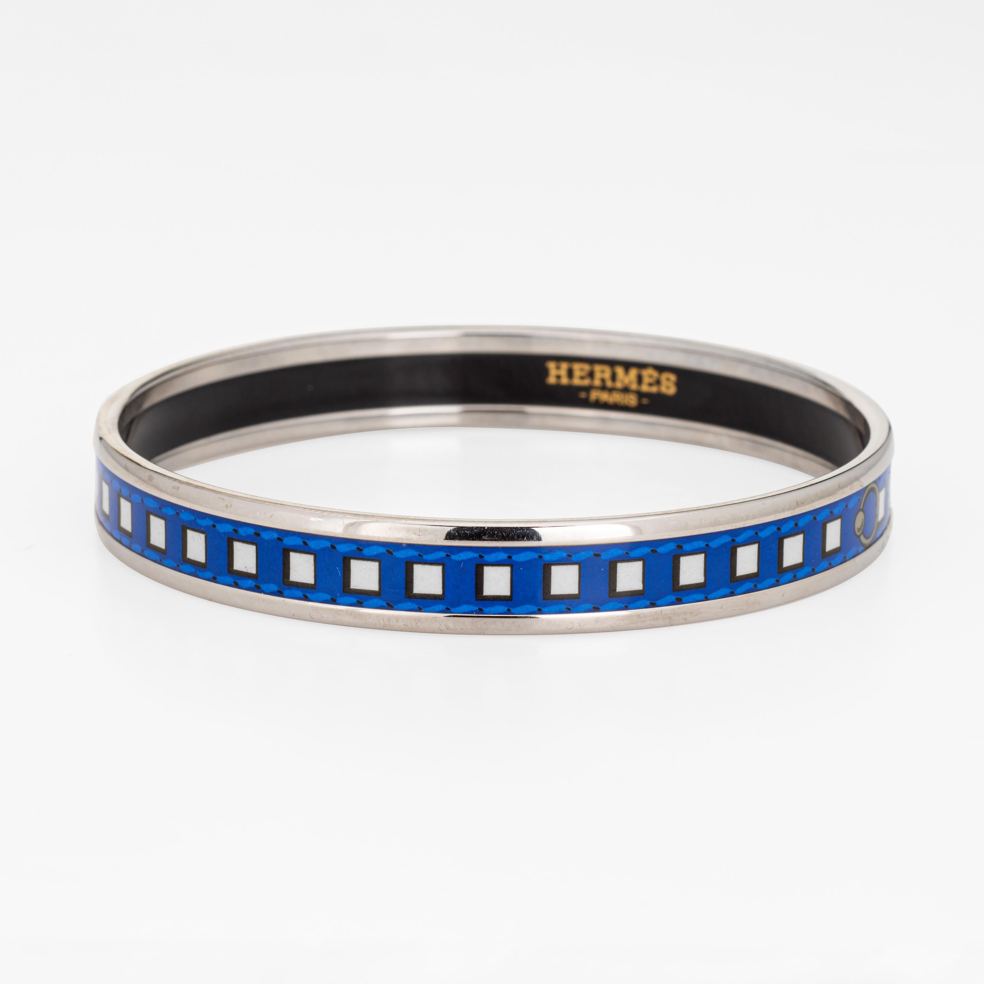 Women's or Men's Hermes Enamel Bangle Bracelet Blue Square Belt Motif Narrow 65 Size Small For Sale