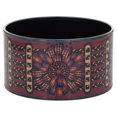 Hermes Enamel Bangle Bracelet Extra Wide 65 PM Ribbon Braided Black Finish