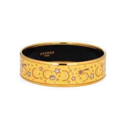 Hermes Enamel Bangle Bracelet Moon Star Wide 62 PM Yellow Celestial