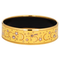 Hermes Enamel Bangle Bracelet Moon Star Wide 62 PM Yellow Celestial