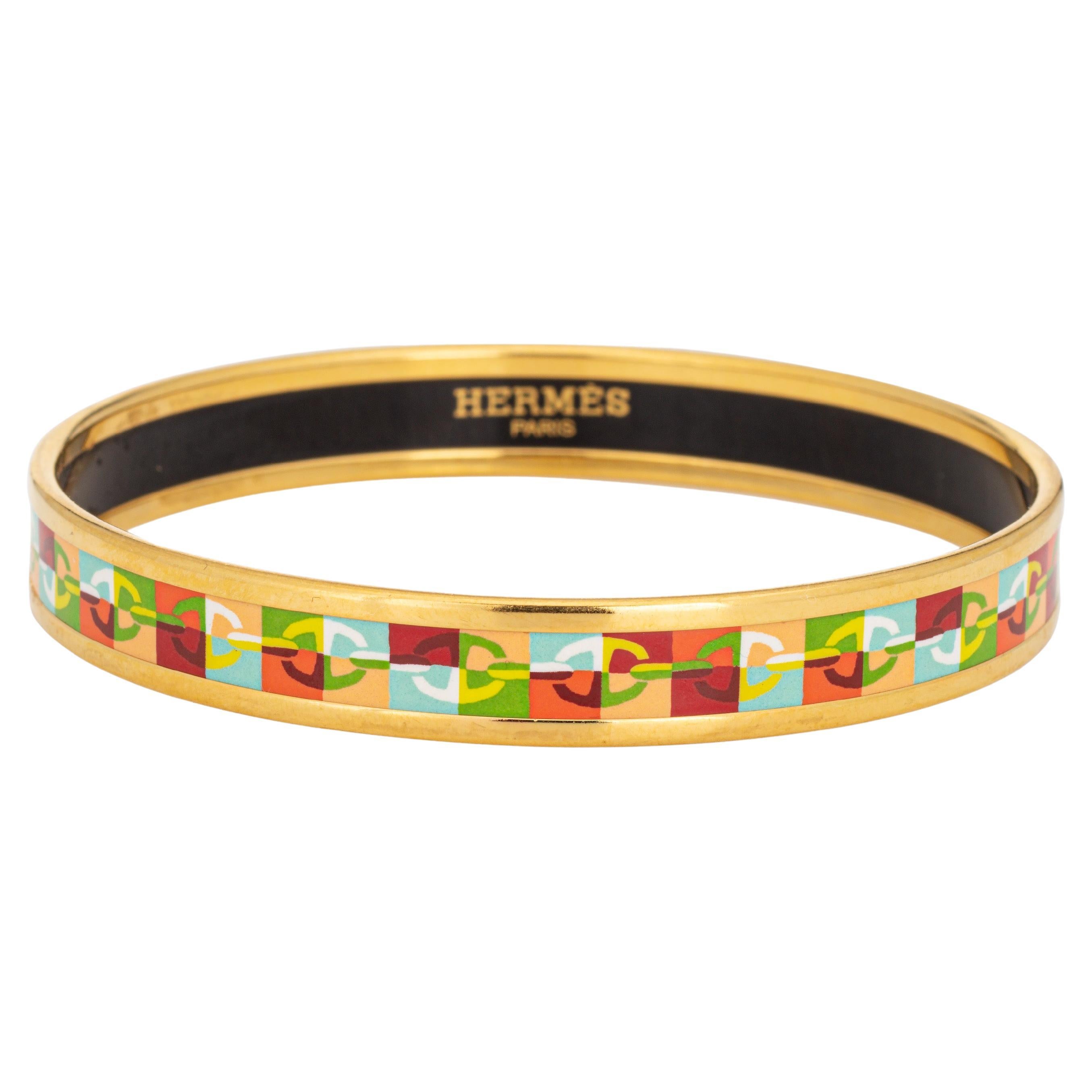 Hermes Enamel Bangle Bracelet Multi Color Link Motif Narrow 65 Size Small