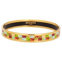 Hermes Enamel Bangle Bracelet Multi Color Link Motif Narrow 65 Size Small