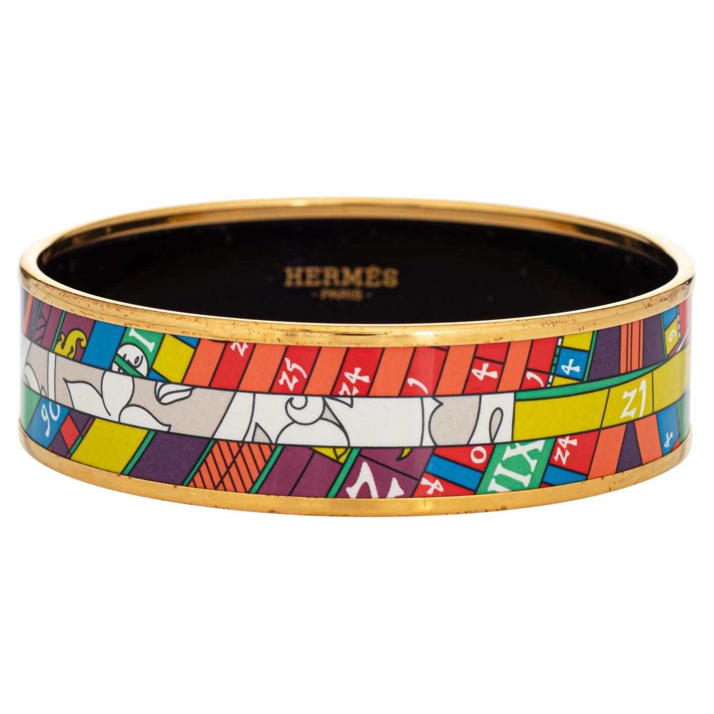 Hermès Bracelet jonc large en émail et plaqué or jaune imprimé multicolore 62 PM 