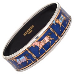 Hermes Enamel Bangle Bracelet Wide 65 GM Horse Blanket 2007 Equestrian