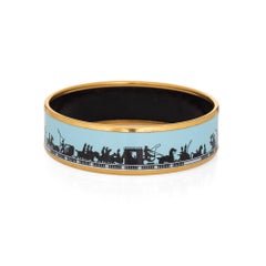 Hermes Pulsera brazalete esmalte ancho 65 GM coche de caballos azul claro 2007