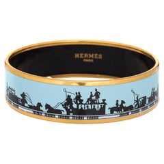 Hermes Enamel Bangle Bracelet Wide 65 GM Horse Carriage Light Blue 2007