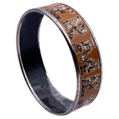 Hermes Enamel Beige Alphabet Russe Wide Bangle Bracelet