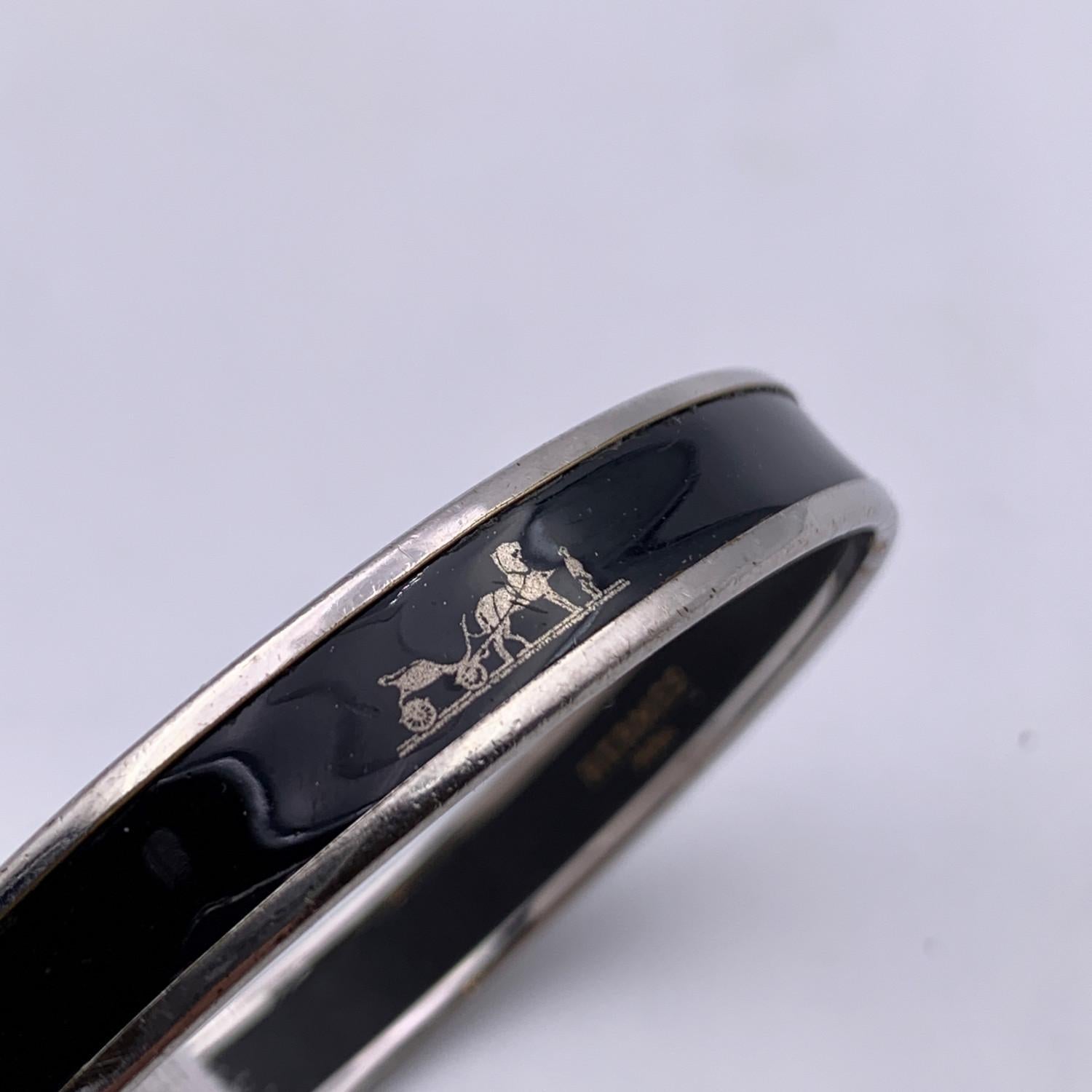 Hermes Enamel Black Caleche Bangle Bracelet Palladium Rim In Good Condition In Rome, Rome