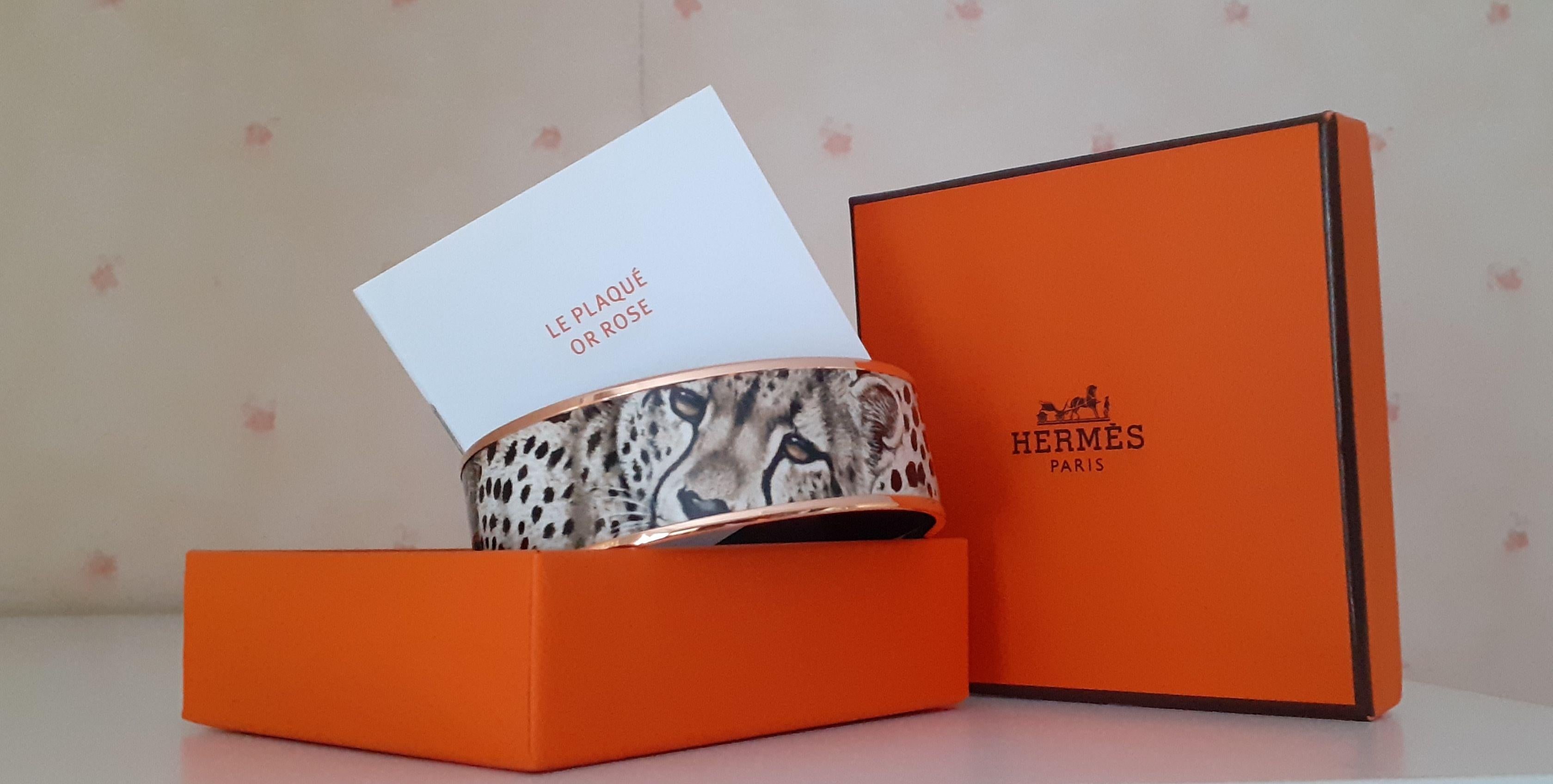 Hermès Enamel Bracelet Acinonyx Jubatus Cheetah Sable Rose Ghw Size 70 8