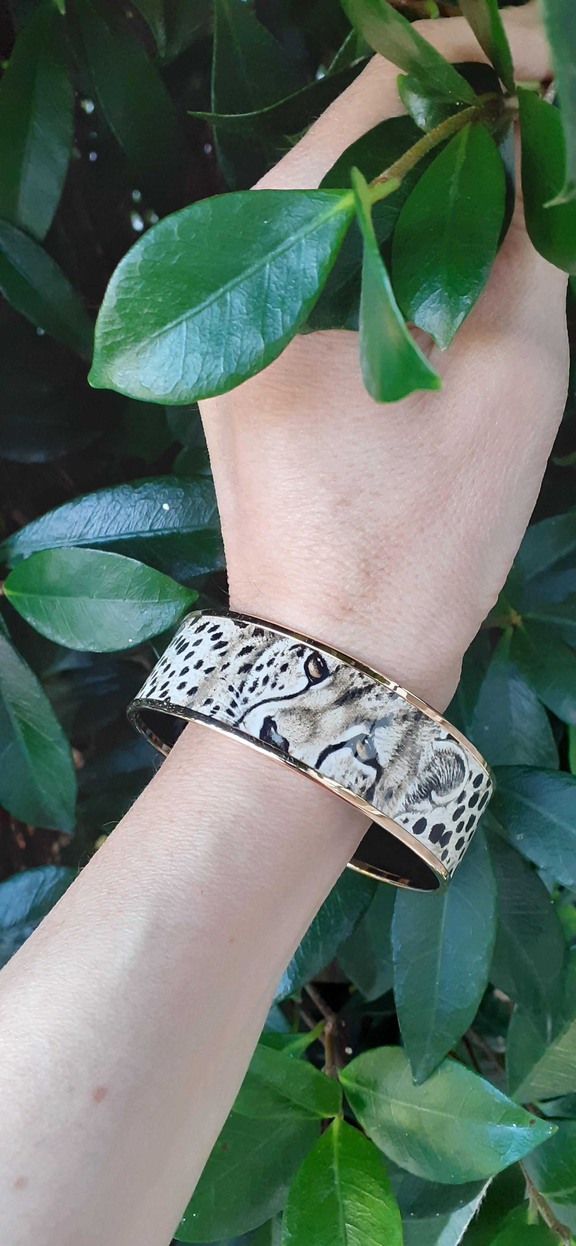 Hermès Enamel Bracelet Acinonyx Jubatus Cheetah Sable Rose Ghw Size 70 9