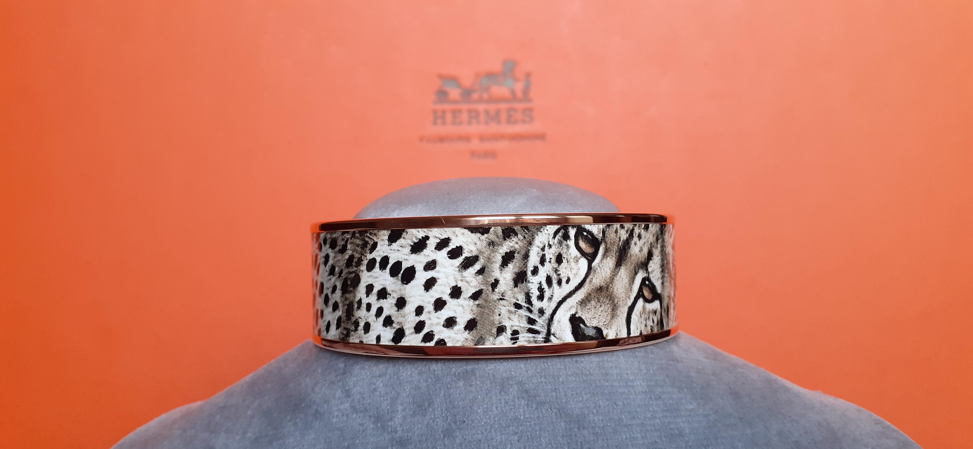 Hermès Enamel Bracelet Acinonyx Jubatus Cheetah Sable Rose Ghw Size 70 3