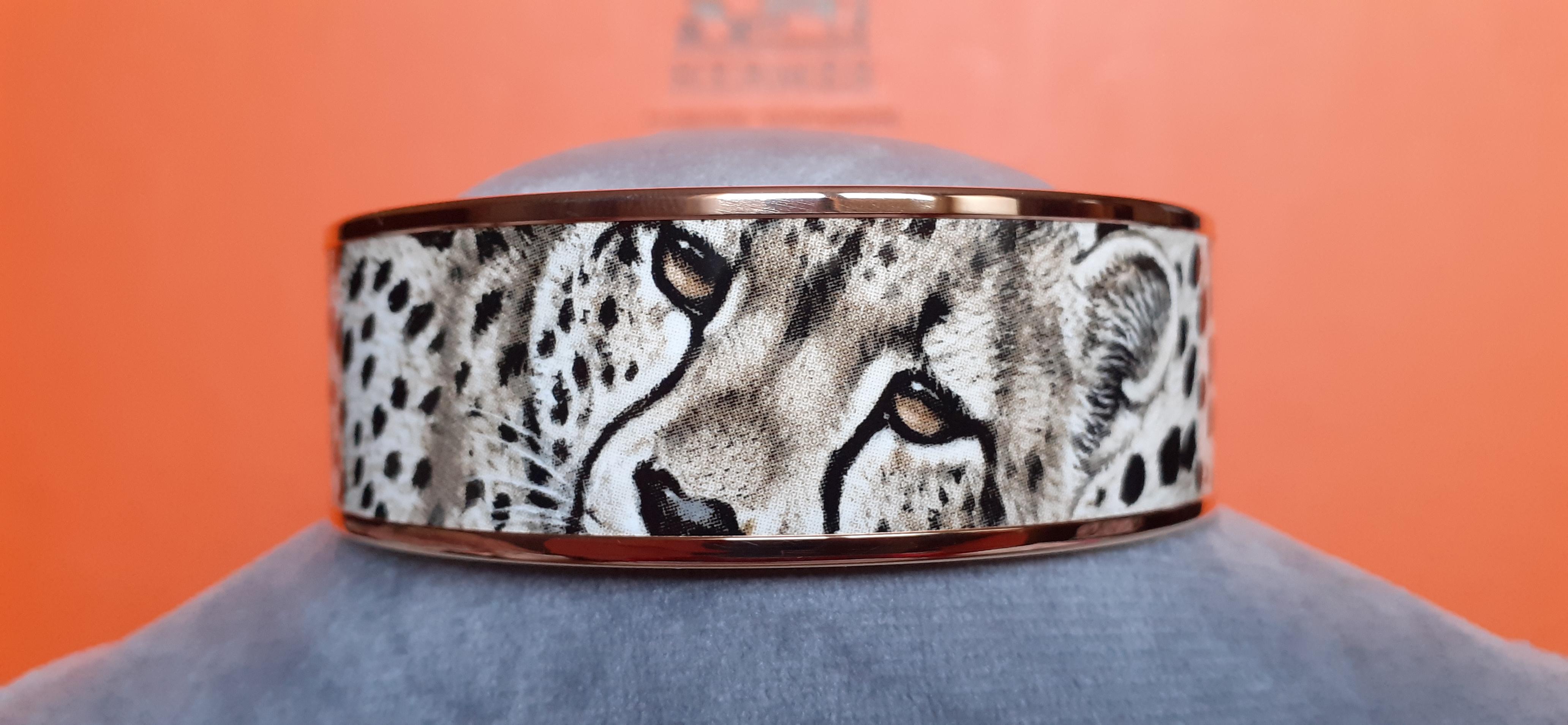 Hermès Enamel Bracelet Acinonyx Jubatus Cheetah Sable Rose Ghw Size 70 4